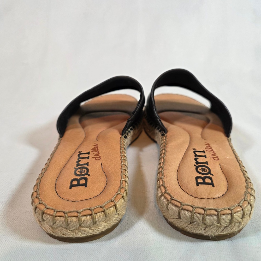 BORN Drilles Black Leather Espadrille Slide‎ Sandals Womens 8M - Picture 3 of 6